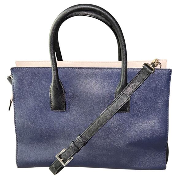 Kate Spade Leather Cameron Street Candace Navy Blue & Cream Crossbody Satchel - Picture 3 of 10
